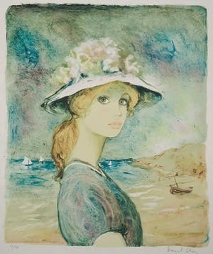 Bernard Charoy - Litho, Meisje op het strand kopen? Bied vanaf 1!