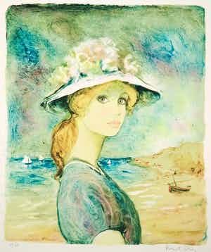 Bernard Charoy - Litho, Meisje op het strand verkocht voor € 1!