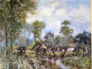 Theodorus van Oorschot - BOERDERIJ IN BOSLANDSCHAP MET PAARD EN WAGEN vendu pour 200€ !