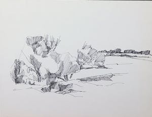 Joe Wols - Lot van 4 pentekeningen, Figuren en landschappen kopen? Bied vanaf 1!