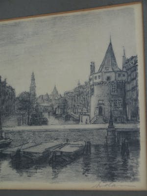 Louis Landre - Ingelijste litho, Prins Hendrikkade Amsterdam – ca 1925 kopen? Bied vanaf 25!