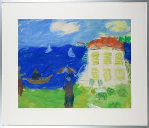 Eugene Brands - Kleurrijke gouache, Het huis aan het meer II - Ingelijst kopen? Bied vanaf 1800!