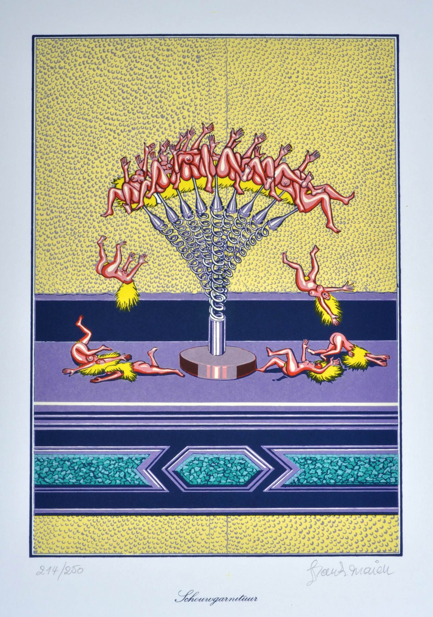 Frank Maieu - Schouwgarnituur - Zeefdruk - Gesigneerd - 54x42 cm - 1977 kopen? Bied vanaf 65!