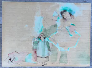 Heidi Daamen - Gemengde techniek - Kleurrijk, uniek werkje uit 1972 - Gesigneerd kopen? Bied vanaf 75!