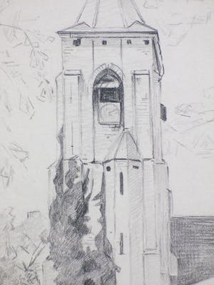 Johan Christiaan Kerkmeijer - Kerk in Aagtekerke - Tekening kopen? Bied vanaf 45!