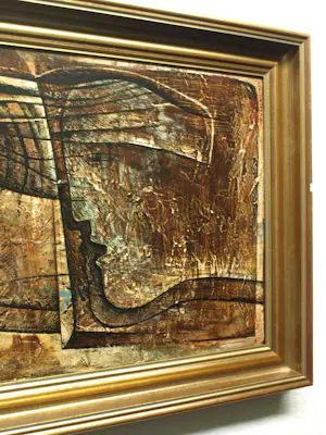 Frits van Eeden - Olieverf en stift op paneel, Twee gezichten – 1974 – Lijst, 49½ x 67½ cm. kopen? Bied vanaf 125!