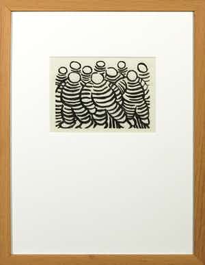 Bastiaan de Wit - Houtsnede op geschept papier, Z.T. Mannetjes - Ingelijst verkocht voor € 40!