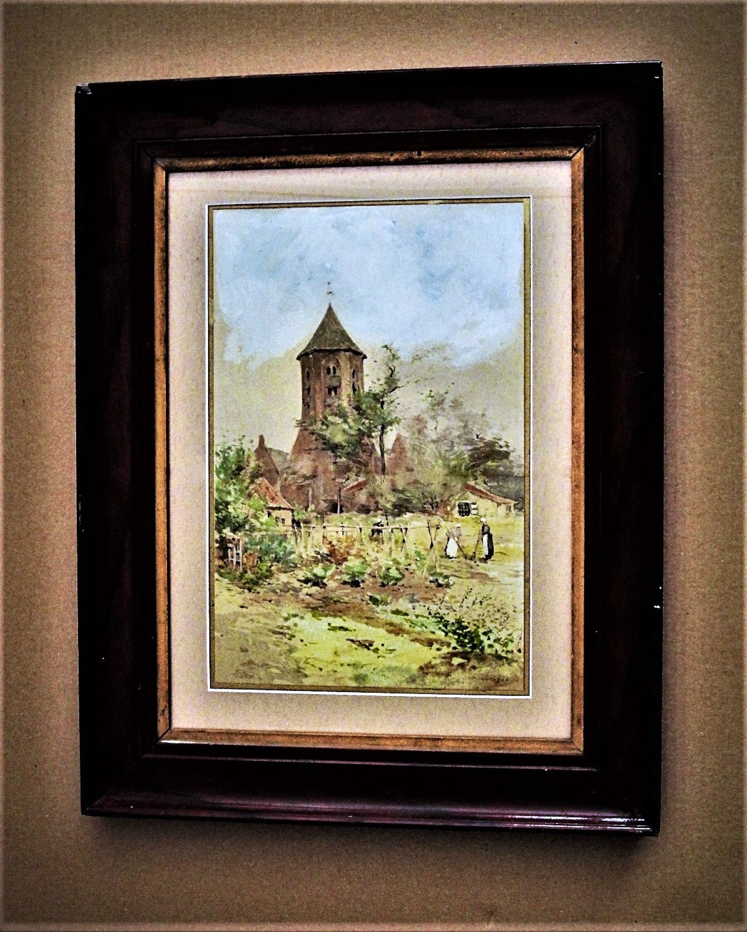 Ferdinand Coenraets - Belgisch impressionist ca. 1900 Aquarel "werken in de moestuin" gesigneerd kopen? Bied vanaf 1!