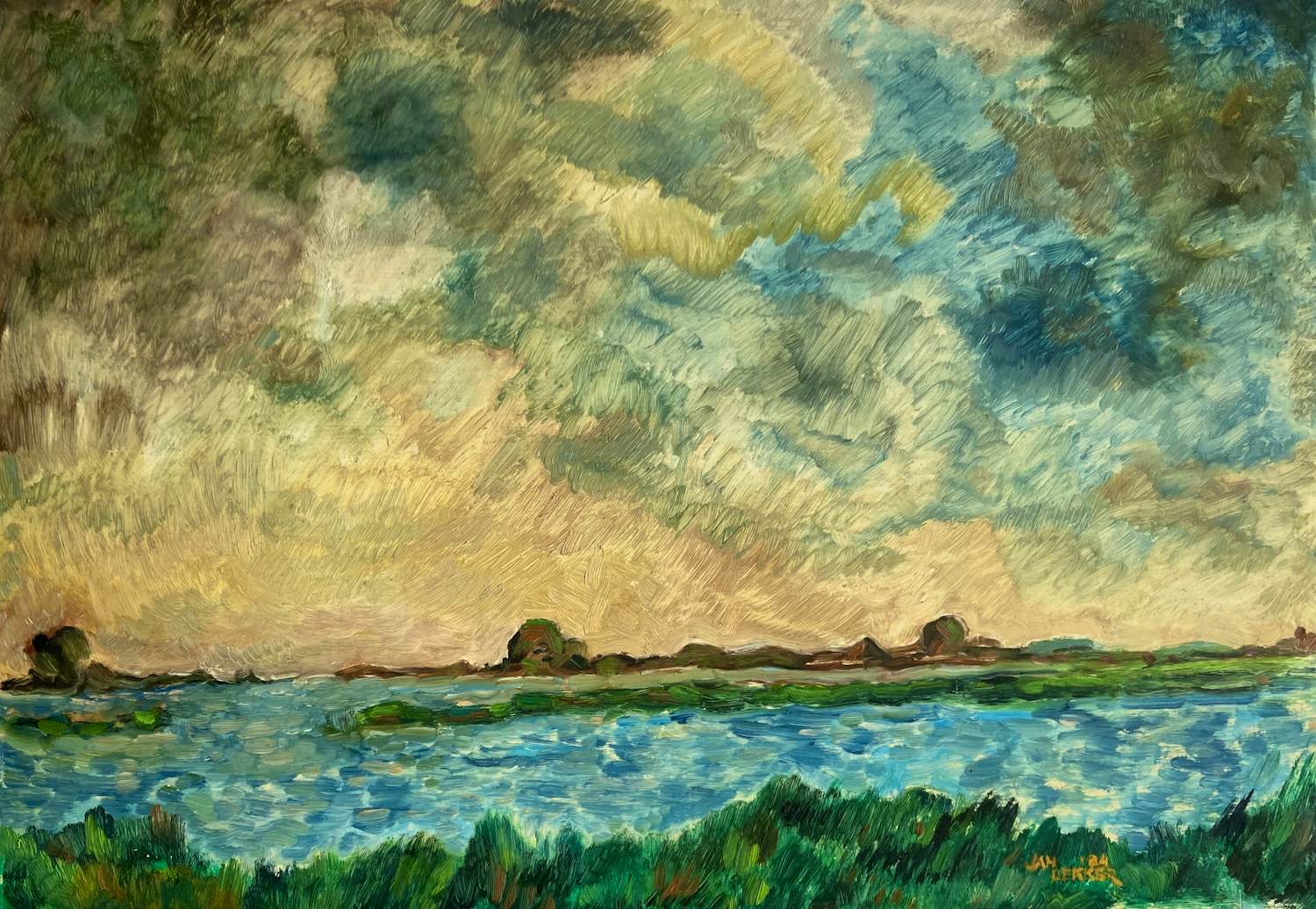 Jan Dekker - olieverf op hardboard - landschap - gesigneerd - zonder lijst kopen? Bied vanaf 70!