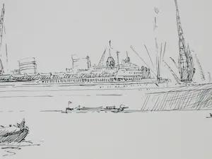 Willem van Dort - Cruiseschip HAL Rotterdam - Inkttekening kopen? Bied vanaf 40!
