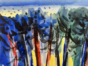 Andre van der Vossen - Bomenrij - expressionistisch kleurrijk werk kopen? Bied vanaf 195!