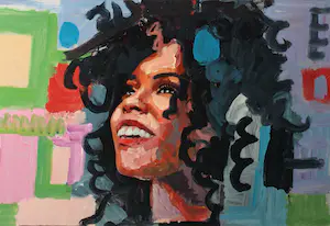 Peter Klashorst - Acrylverf op doek op houten frame , “Portret, Krullend haar” – 60 x 105 cm -2018 kopen? Bied vanaf 1!