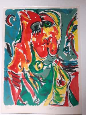 Carl-Henning Pedersen - litho: Sprookje van Andersen, gesigneerd en ingelijst verkocht voor € 300!