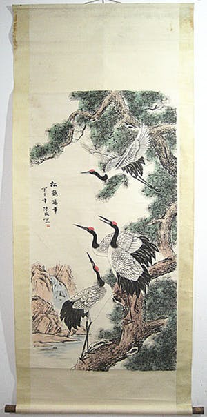 Niet of onleesbaar gesigneerd - De inktkleur van een handgeschilderde Ga schilderij levensduur kraan ChenMei陈枚《松 kopen? Bied vanaf 10!