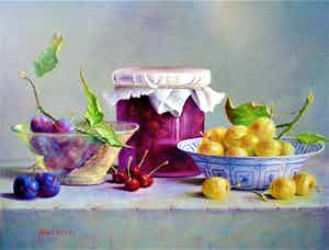 Hans Habraken - Stilleven met kersen en pruimen verkocht voor € 750!