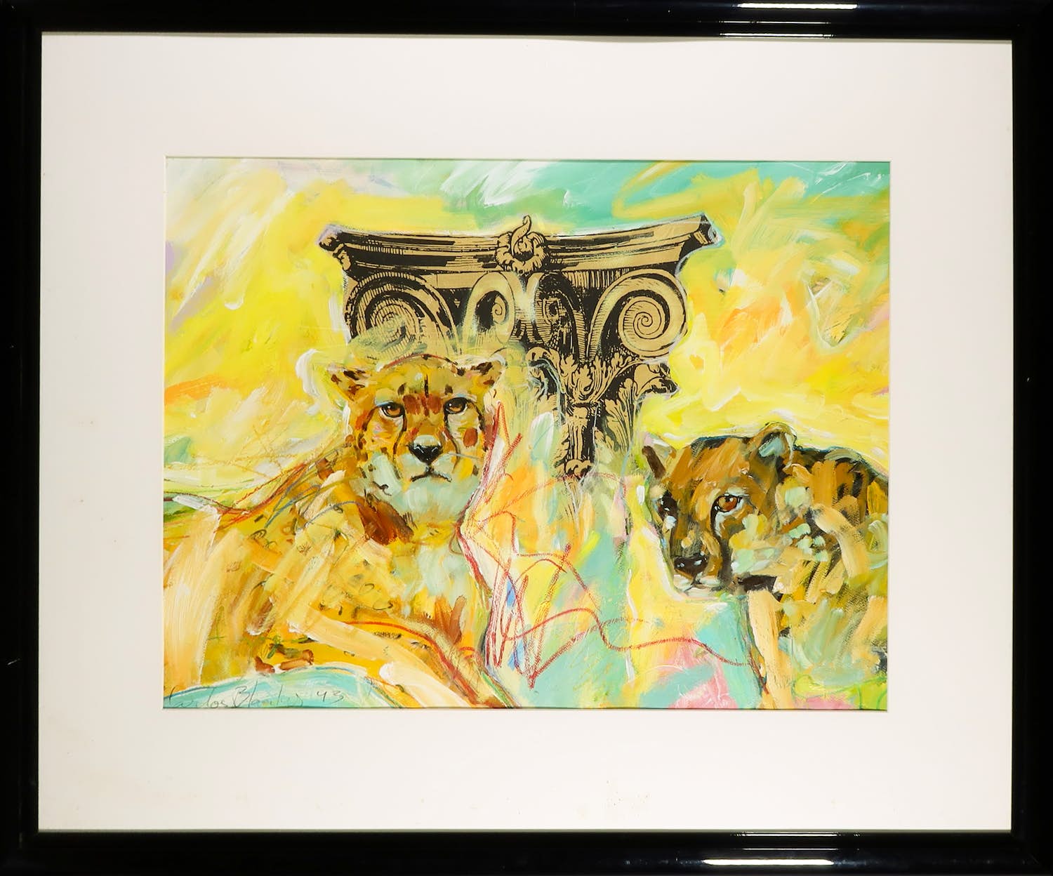 Carlos Blaaker - Acryl op papier, Panters - Ingelijst (Groot) verkocht voor € 100!