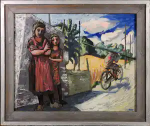 Hans van Norden - Olieverf op paneel, Dorpsstraat - Ingelijst vendu pour 100€ !