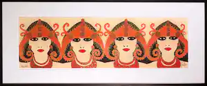 Margit Junge - Zeefdruk, Women orange - Ingelijst (Groot) verkauft für € 50!