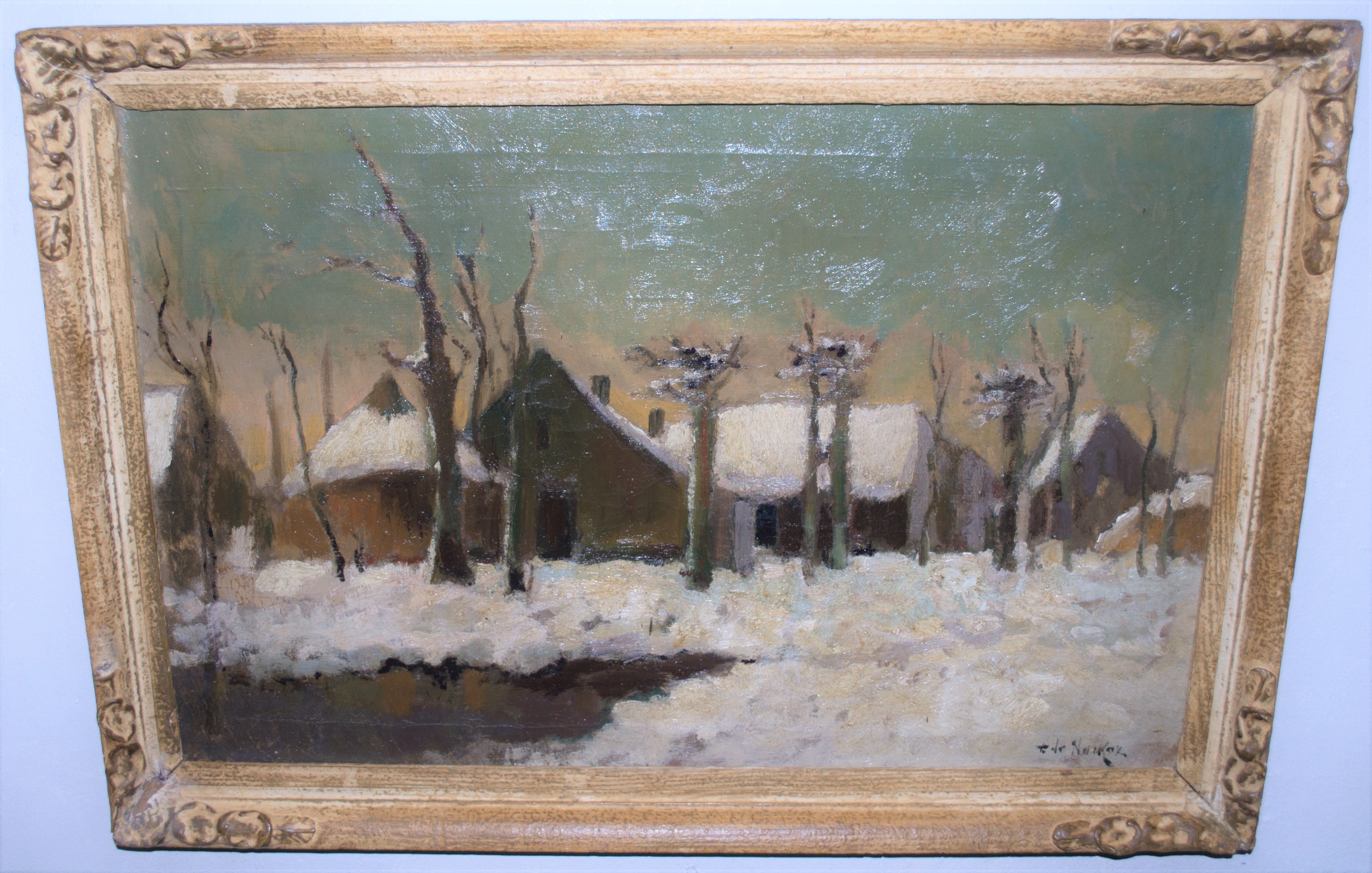 Frans de Nocker - Leidse School - winters tafereel - olieverf verkocht voor € 150!