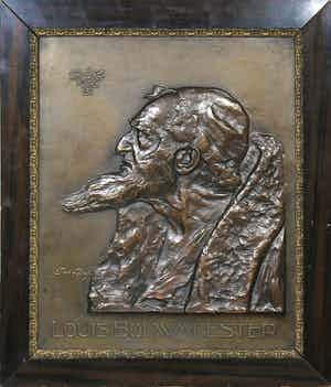 Toon Dupuis - Brons, Portret en profil van Louis Bouwmeester als Shylock (met persoonlijk archief) - Ingelijst verkocht voor € 1000!