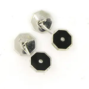 Manchetknopen bezet met onyx en diamant kopen? Bied vanaf 250!