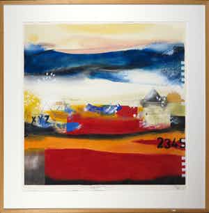 Theo Koster - Zeefdruk en collage, Zonder titel (vierkant rood) - Ingelijst (Groot) verkocht voor € 80!