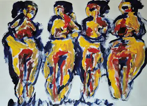 AcheterAnton Heyboer - Acryl op geschept papier - 4 vrouwen - gesigneerd m.o.? Enchérissez de 675!
