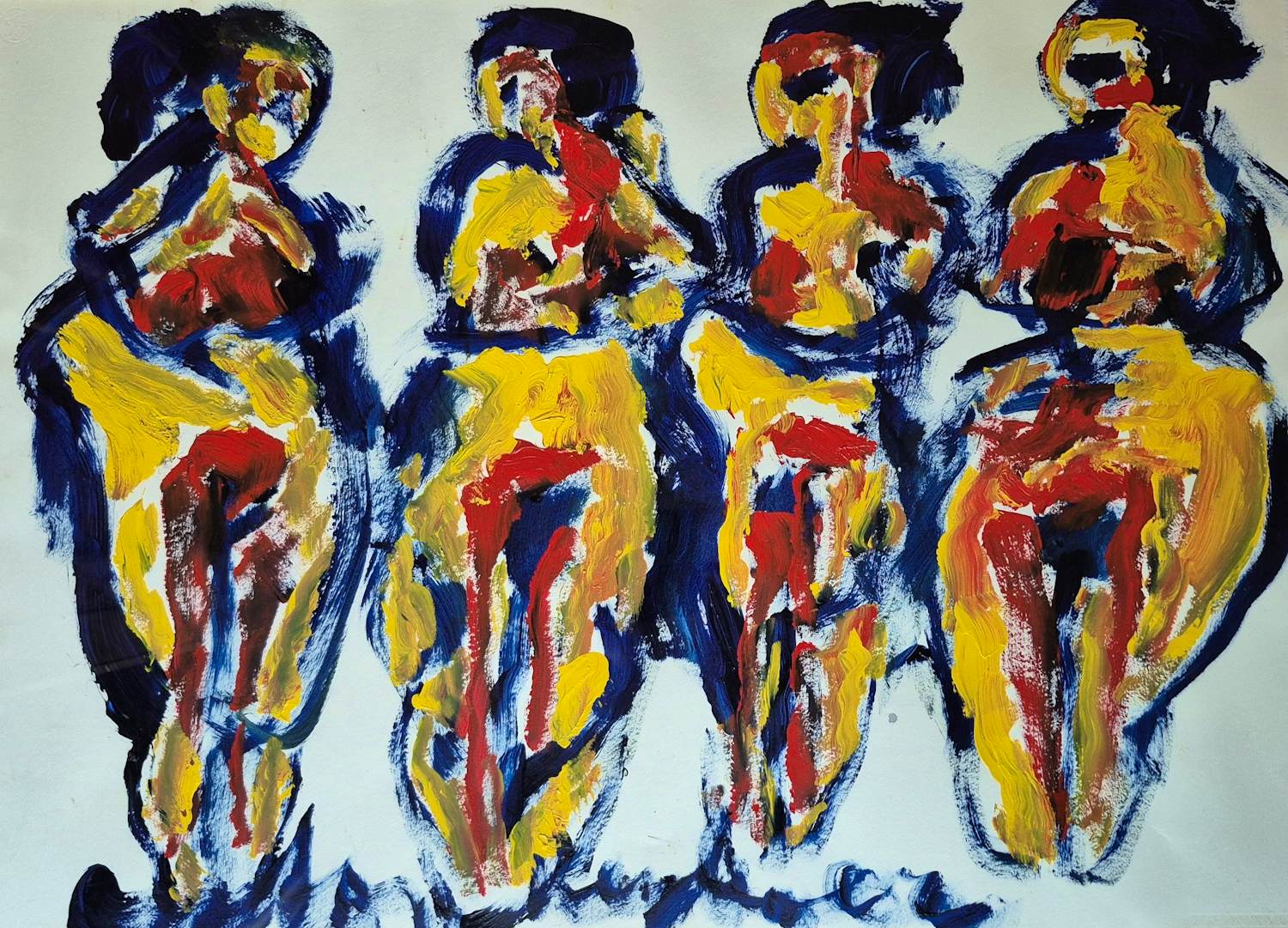 Anton Heyboer - Acryl op geschept papier - 4 vrouwen - gesigneerd m.o. kopen? Bied vanaf 675!