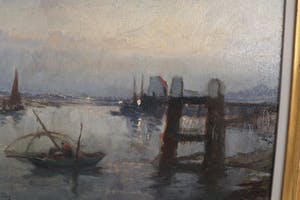Jules Lentrein - Vissersbootje bij staketsel bij valavond kopen? Bied vanaf 250!