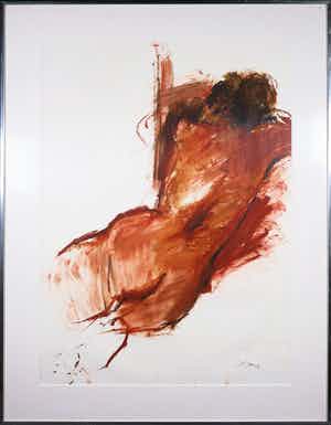 Franscz Witte - Krijt op papier, Half opgericht naakt- ingelijst verkocht voor € 1!