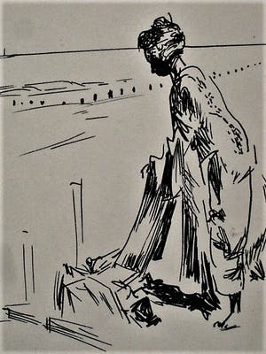 Karel van Seben - Mooie scherpe Inkttekening "Afrika - vrouw aan waterkant" gesigneerd kopen? Bied vanaf 29!