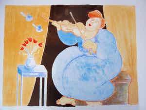 Ada Breedveld - Zeefdruk. Titel, "Violiste". verkocht voor € 50!