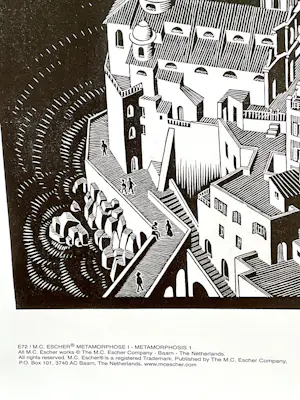Maurits Cornelis Escher - Metamorphosis I, plus boek De Toverspiegel van M.C.Escher kopen? Bied vanaf 20!