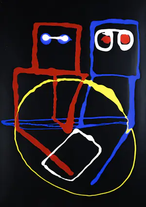 Theos - Zeefdruk op papier, Echtpaar op tandem - Ingelijst kopen? Bied vanaf 35!