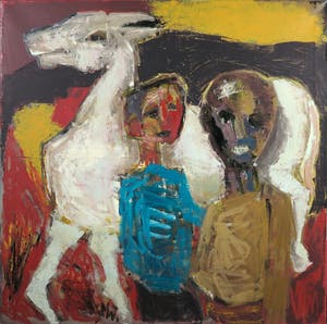 Martin van Wordragen - Olieverf op doek, Twee knapen met ezel - Ingelijst (Groot) kopen? Bied vanaf 350!