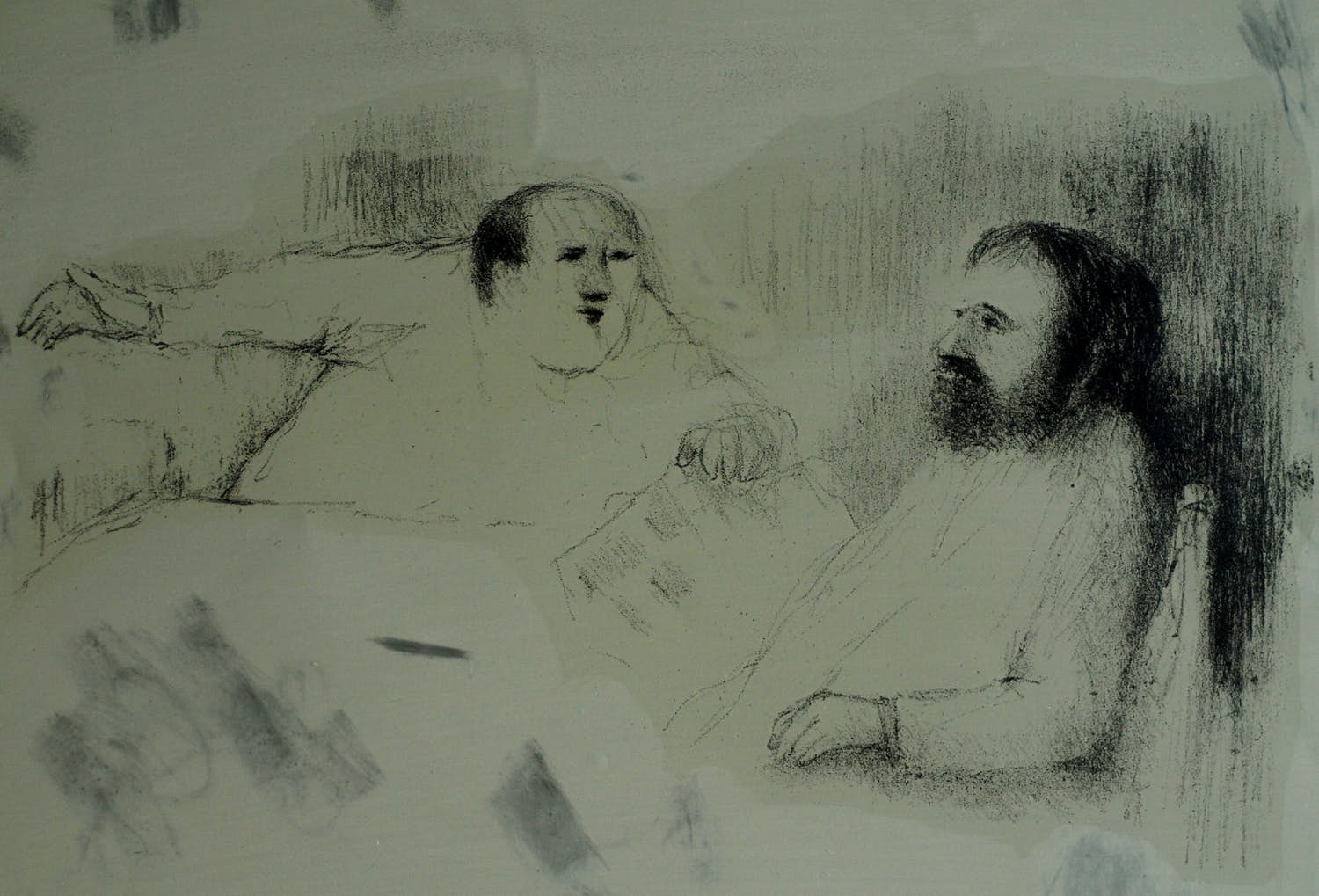 Metten Koornstra - Originele drukplaat , “Café-gesprek” - 1966 verkocht voor € 1!