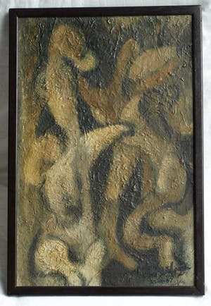 Harry  van der Heyden - Olieverf op jute doek , “Abstracte Naakten” – in originele lijst – 1967 kopen? Bied vanaf 40!