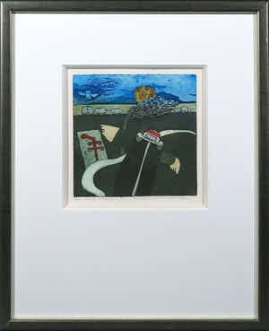 Michel van Overbeeke - Kleurenets met bladgoud, Always away I - Ingelijst verkocht voor € 20!