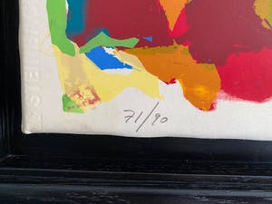AcheterWim Ricourt - bijzondere, grote zeefdruk gekleefd op doek in massieve eiken kader? Enchérissez de 180!