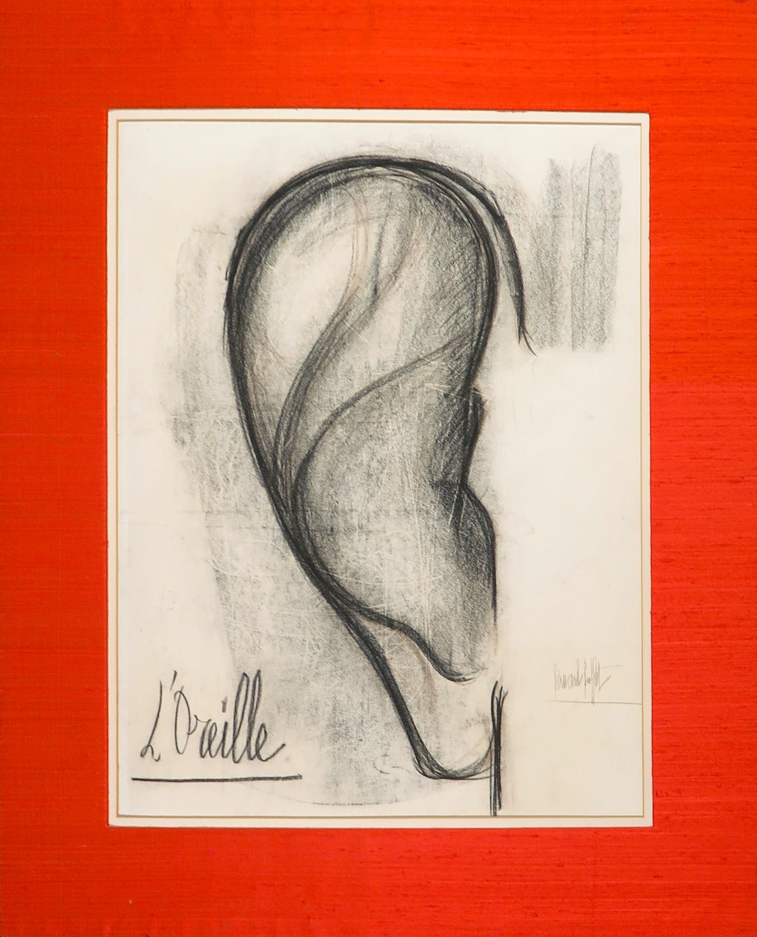 Bernard Buffet - Houtskool op papier, L'Oreille verkocht voor € 1000!