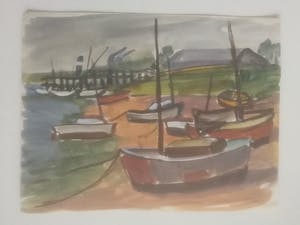 Niet of onleesbaar gesigneerd - Zeilschepen op het strand. kopen? Bied vanaf 1!