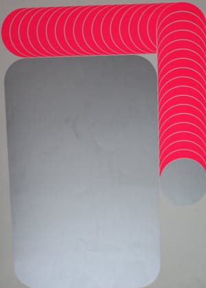Thomas Lenk - Zeefdruk: Compositie in roze en metallic zilver - 1970 kopen? Bied vanaf 75!