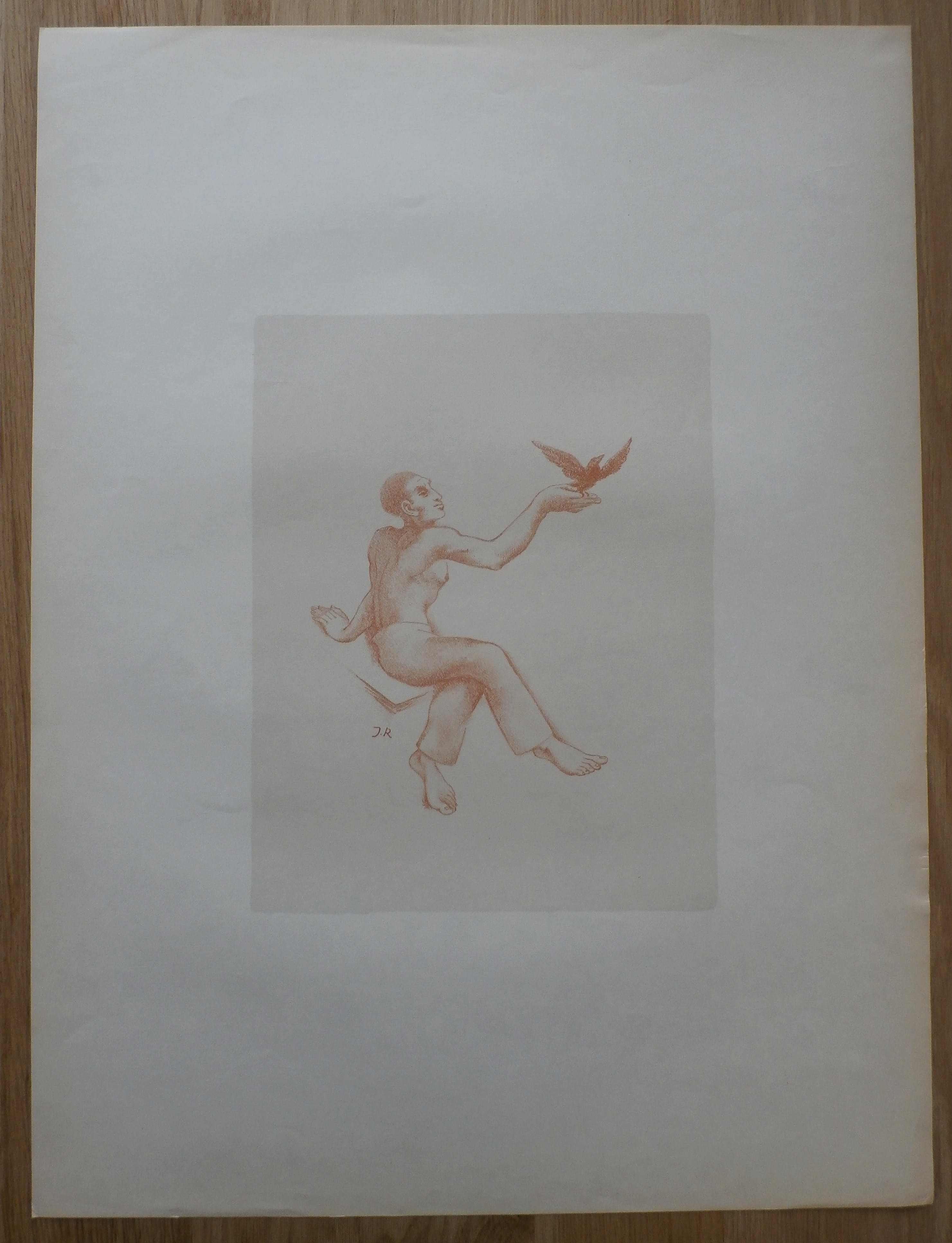 John Raedecker - litho: man met vogel - schildersprenten - 1947 kopen? Bied vanaf 25!