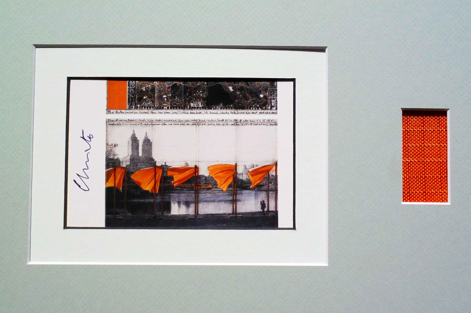 Christo - Project for NYC " The Gates " 2003 handgesigneerd - inc. original stofmonster verkocht voor € 139!
