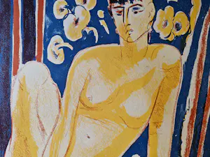 Jan Wiegers - fraaie en grote E.A. kleuren houtsnede - vrouwelijk naakt - handgesigneerd kopen? Bied vanaf 145!