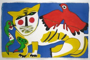 Corneille - Aquagravure op geschept papier, Chat jaune - Ingelijst (Zeer groot) kopen? Bied vanaf 600!