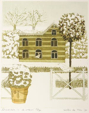 Laetitia de Haas - Lot van vier kleurenetsen, Winterse taferelen kopen? Bied vanaf 60!