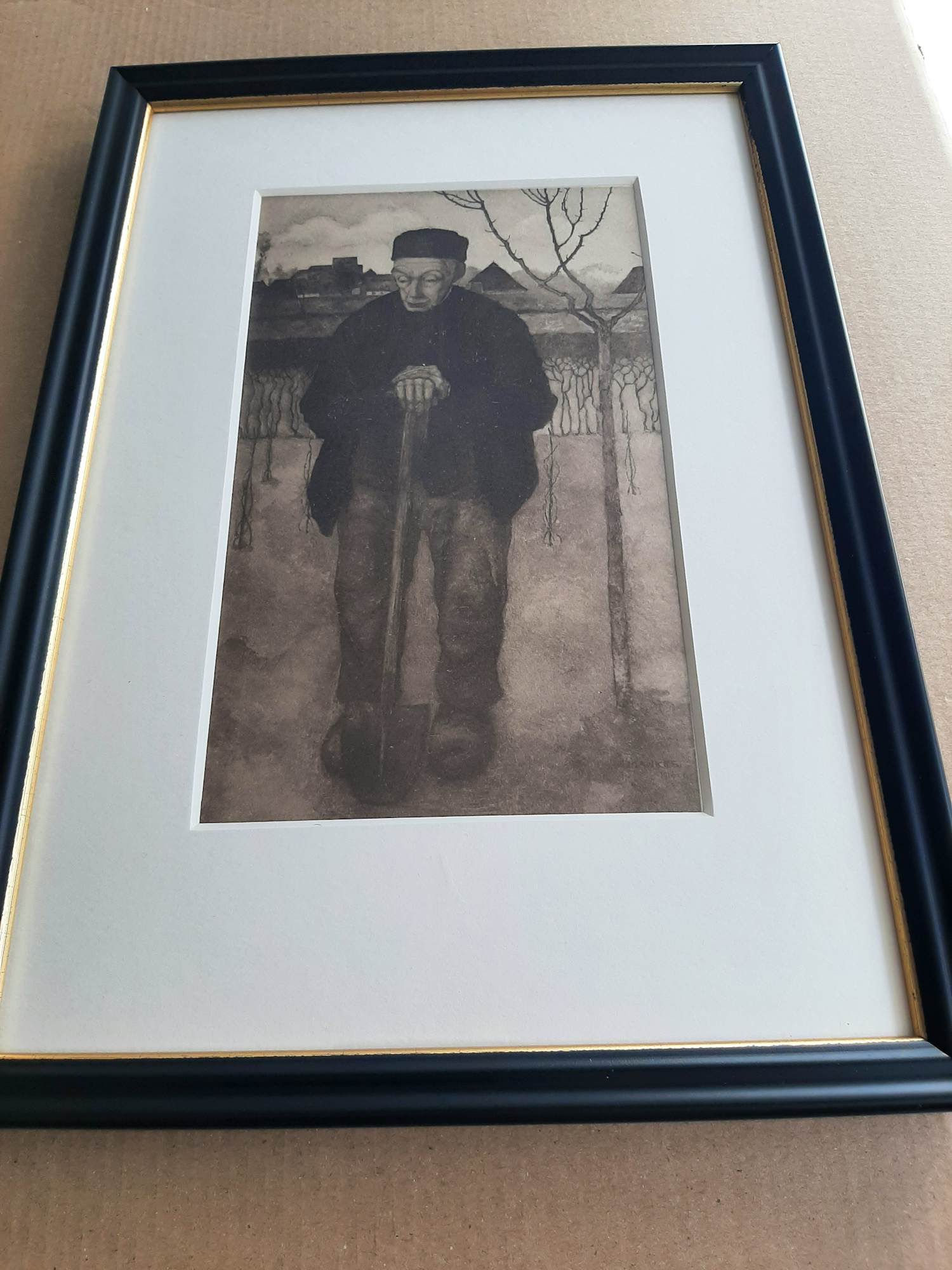 Jan Mankes - Heliogravure, titel, Douwe met spa verkocht voor € 120!