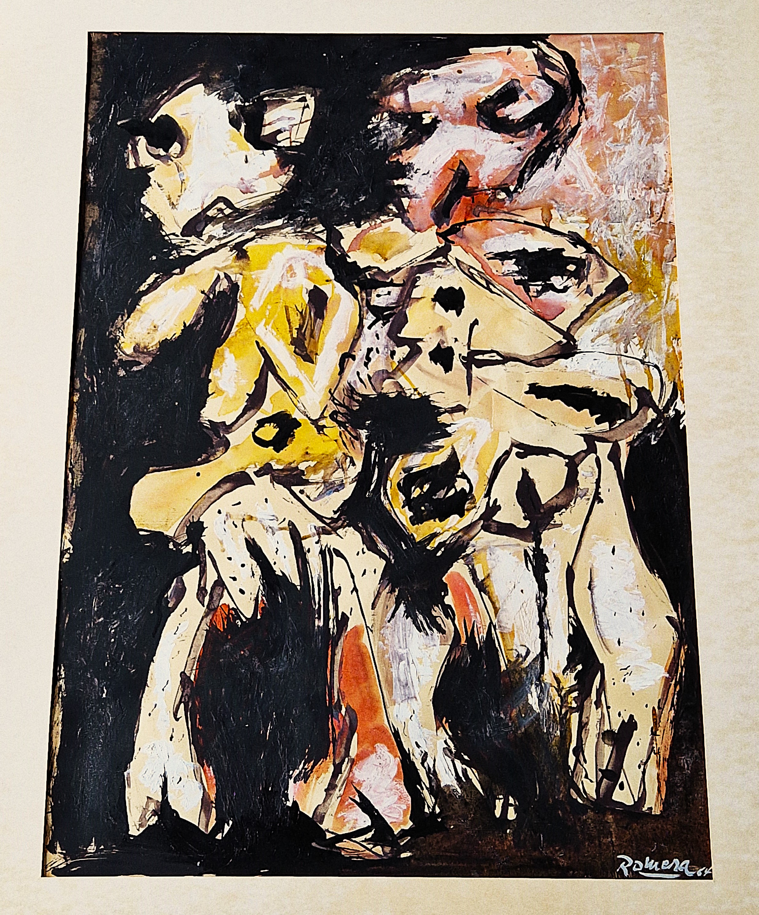 Buy Julio Romera - Groot, in 1964 expressionistisch geschilderde gouache op papier - gesigneerd? Bid from 168!