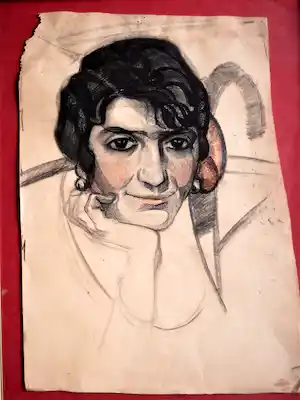 Arjen Galema - Vroege (omstreeks 1920) gemaakt Houtskool portret jonge vrouw - mooi ingelijst verkauft für € 49!